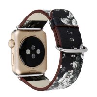 escală din piele florală pentru Apple Watch - Alb și Negru 42mm, 44mm, 45mm, 49mm