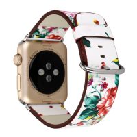 escală din piele florală pentru Apple Watch - Alb și Roșu 42mm, 44mm, 45mm, 49mm