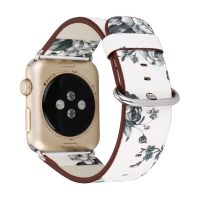escală din piele florală pentru Apple Watch - Alb și Gri 38mm, 40mm, 41mm
