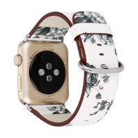 escală din piele florală pentru Apple Watch - Alb și Gri 42mm, 44mm, 45mm, 49mm