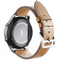 esel Brățară din piele - Culoare maronie cu cusături albe, 22 mm