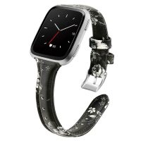 Brățară din piele pentru Fitbit Versa - Cu model, floral, negru