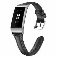 eses Brățară din piele pentru Fitbit Charge 3 și 4 - Neagră