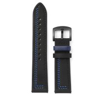eses Curea din piele - Neagra cu model albastru, 20 mm