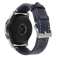 eses Curea din piele - Albastru închis cu cusături albe, 22 mm