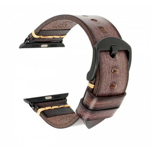 Foto - Curea vintage din piele eses pentru Apple Watch - Maro 42 mm, 44 mm, 45 mm, 49 mm