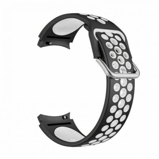 Foto - eses Curea din silicon perforata pentru Samsung Galaxy Watch 4, 5, 6, 7 - Alb-negru, 20 mm