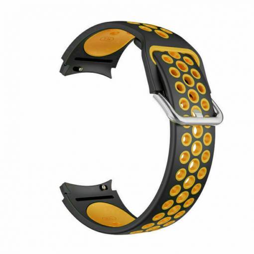 Foto - eses Curea din silicon perforata pentru Samsung Galaxy Watch 4, 5, 6, 7 - Negru galben, 20 mm