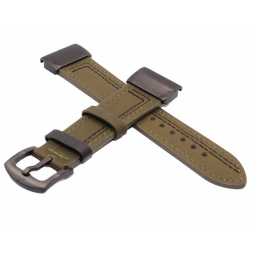 Foto - eses Curea din piele pentru Garmin - Kaki cu cusături negre, QuickFit 26 mm