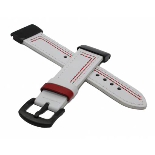 Foto - eses Curea din piele pentru Garmin - Albă cu cusături roșii, QuickFit 26 mm