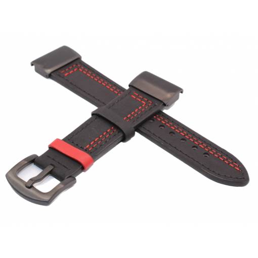 Foto - eses Curea din piele pentru Garmin - Neagra cu cusaturi rosii, QuickFit 26 mm
