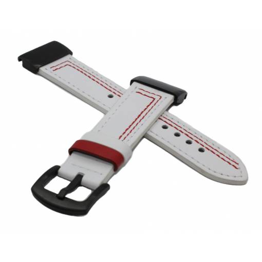 Foto - curea Kožený pentru Garmin - Alb cu roșu pentru trasare, QuickFit 22 mm