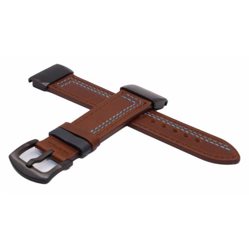 Foto - eses Curea din piele pentru Garmin - Maro cu cusături albastre, QuickFit 22 mm