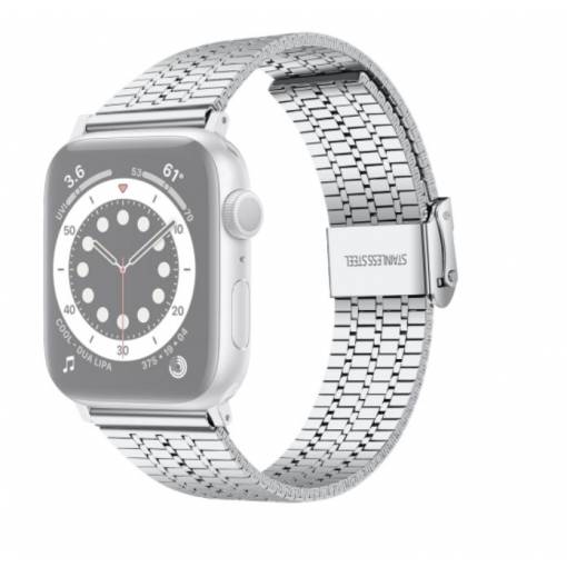 Foto - Curea metalică eses pentru Apple Watch cu bandă triplă - Argintie 42 mm, 44 mm, 45 mm, 49 mm