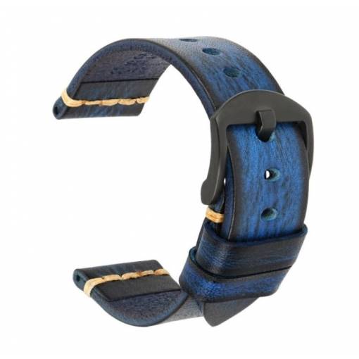 Foto - eses Curea vintage din piele - Albastra, 20 mm