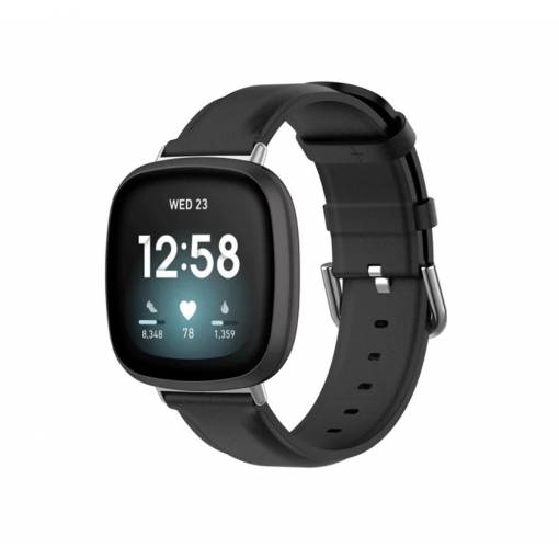 Foto - Curea din piele eses pentru Fitbit Versa 3 și 4, Sense 1 și 2 - Negru
