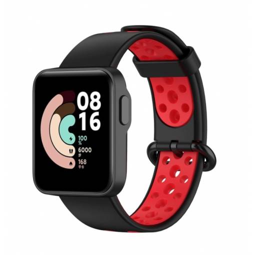 Foto - eses Curea din silicon cu gauri pentru Xiaomi Mi Watch Lite - Negru rosu