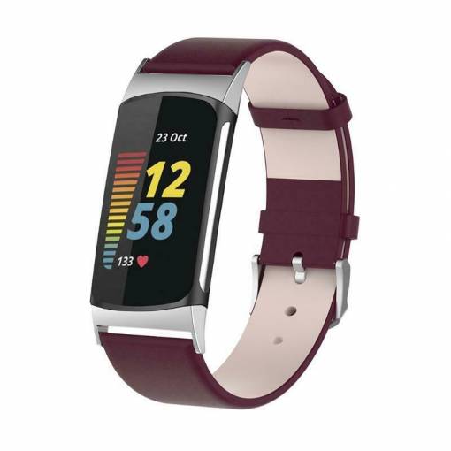 Foto - Curea din piele eses pentru Fitbit Charge 5 și 6 - Bordeaux