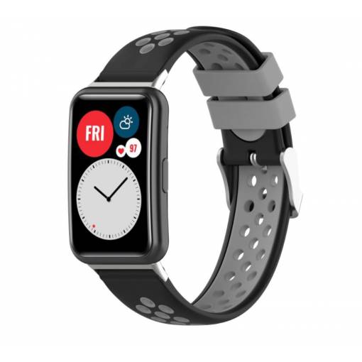 Foto - Brățară din silicon perforat pentru Huawei Watch Fit și Huawei Watch Fit New - Negru și gri