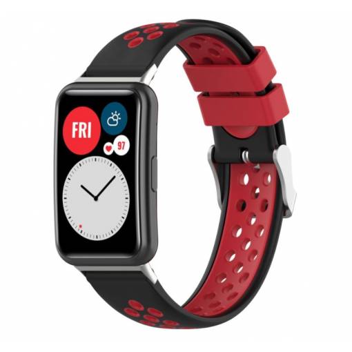 Foto - eses Curea din silicon cu orificii pentru Huawei Watch Fit si Huawei Watch Fit New - Negru rosu