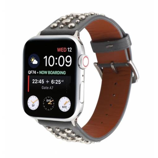 Foto - eses Curea din piele cu nituri pentru Apple Watch - Gri 38mm, 40mm, 41mm