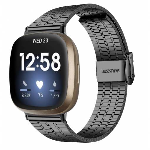 Foto - ESETE Metal curea pentru Fitbit Versa 3 și 4, Sense 1 și 2 - Negru