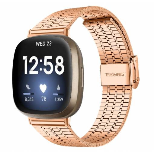 Foto - ES Metal curea triplă pentru Fitbit Versa 3 și 4, Sense 1 și 2 - Aur roz