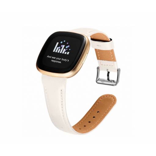 Foto - eses Curea din piele pentru Fitbit Versa 3 și 4, Sense 1 și 2 - Albă cu cusături