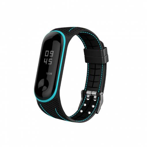 Foto - Curea din silicon eses pentru Xiaomi Mi Band 5 și Xiaomi Mi Band 6 - Neagră cu cusături albastre