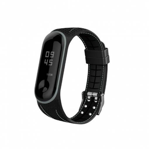 Foto - Curea din silicon eses pentru Xiaomi Mi Band 5 și Xiaomi Mi Band 6 - Neagră cu cusături gri