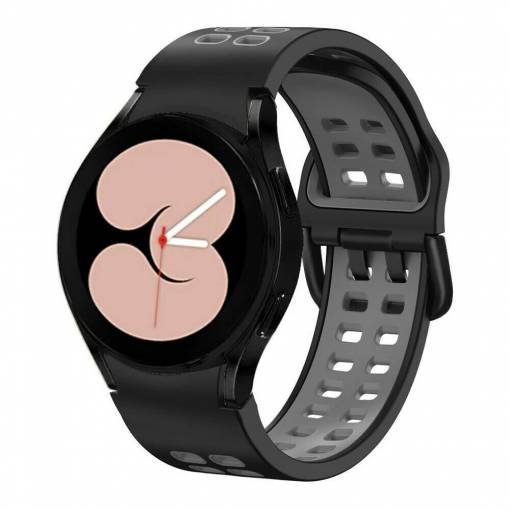 Foto - Curea perforată din silicon cu două rânduri eses pentru Samsung Galaxy Watch 4, 5, 6, 7 - Negru Gri, 20 mm