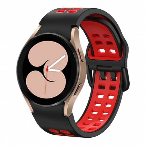 Foto - Curea din silicon perforată cu două rânduri pentru Samsung Galaxy Watch 4, 5, 6, 7 - Negru roșu, 20 mm
