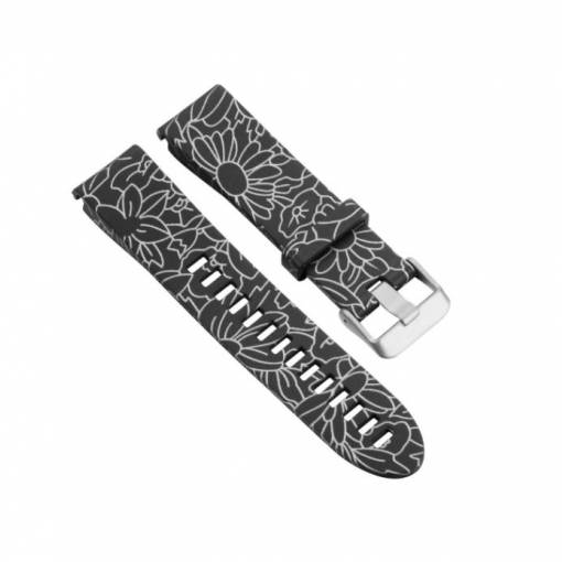 Foto - Curea din silicon eses pentru Garmin - Model cu flori albe, QuickFit 20 mm