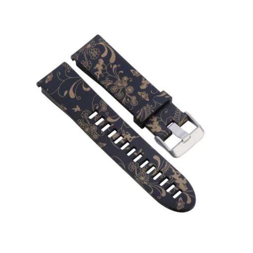 Foto - eses Silikonový řemínek pro Garmin - Vzorovaný se zlatými květy, QuickFit 26 mm