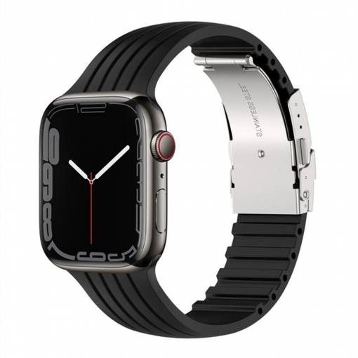 Foto - Curea din silicon eses pentru Apple Watch cu cataramă metalică - Negru 42mm, 44mm, 45mm, 49mm