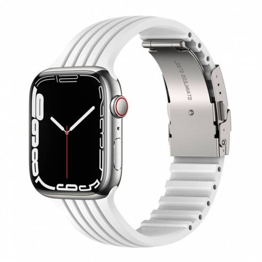 Foto - Curea din silicon eses pentru Apple Watch cu cataramă metalică - Albă 42mm, 44mm, 45mm, 49mm