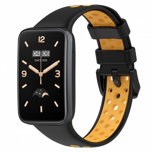 Foto - Curea din silicon cu găuri pentru Xiaomi Smart Band 7 Pro - Negru galben