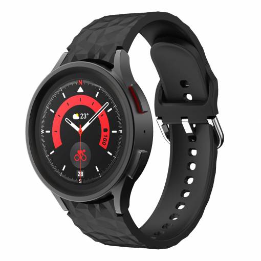 Foto - Curea din silicon structurată eses pentru Samsung Galaxy Watch 4, 5, 6, 7 - Negru, 20 mm