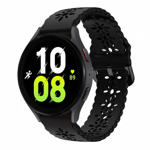 Foto - Brățară din silicon cu model pentru Samsung Galaxy Watch 4, 5, 6, 7 - Neagră, 20 mm