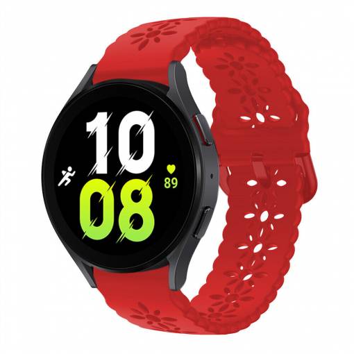 Foto - Curea din silicon perforată cu model pentru Samsung Galaxy Watch 4, 5, 6, 7 - Roșu, 20 mm
