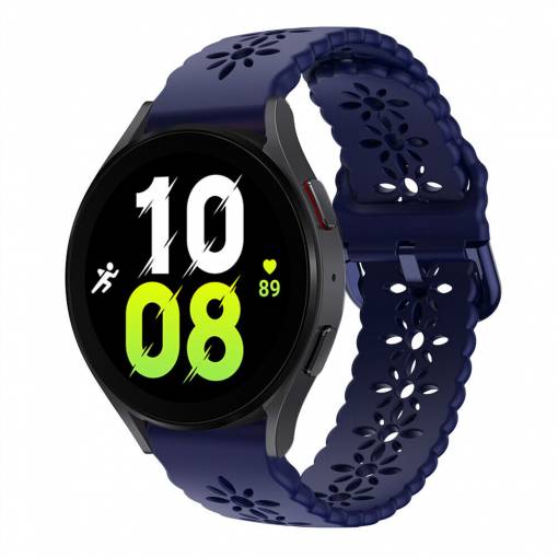 Foto - Curea din silicon perforată cu model pentru Samsung Galaxy Watch 4, 5, 6, 7 - Albastru închis, 20 mm