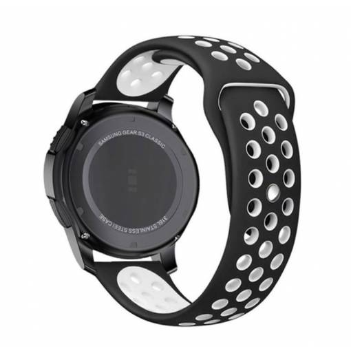 Foto - Curea perforată din silicon eses - Negru și alb, 18 mm