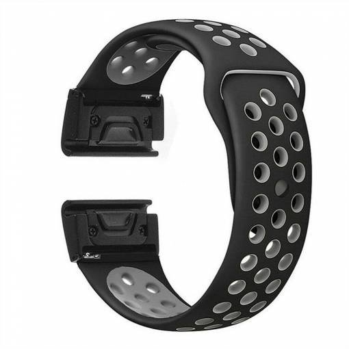 Foto - Curea perforată din silicon eses pentru Garmin - Negru Gri, QuickFit 20 mm