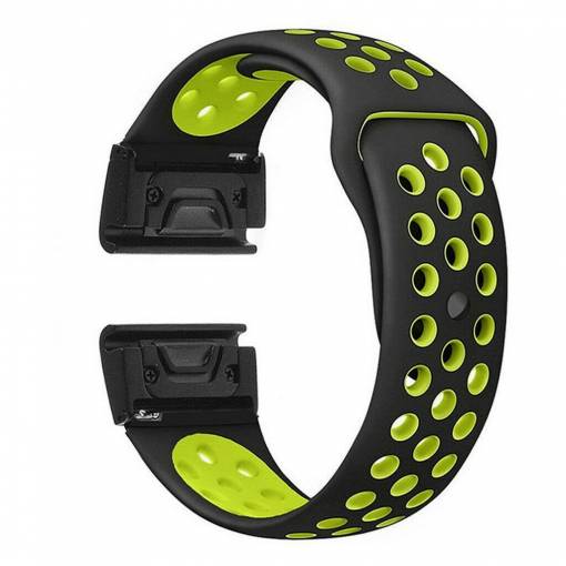 Foto - Curea perforată din silicon eses pentru Garmin - Negru verde, QuickFit 20 mm