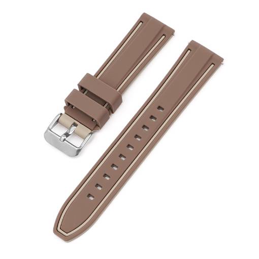 Foto - Curea din silicon eses cu bandă bicoloră - Maro bej, 22 mm