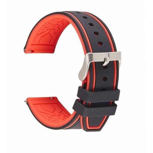 Foto - eses Silikonový řemínek dvoubarevný proužek - Černo červený, 22 mm