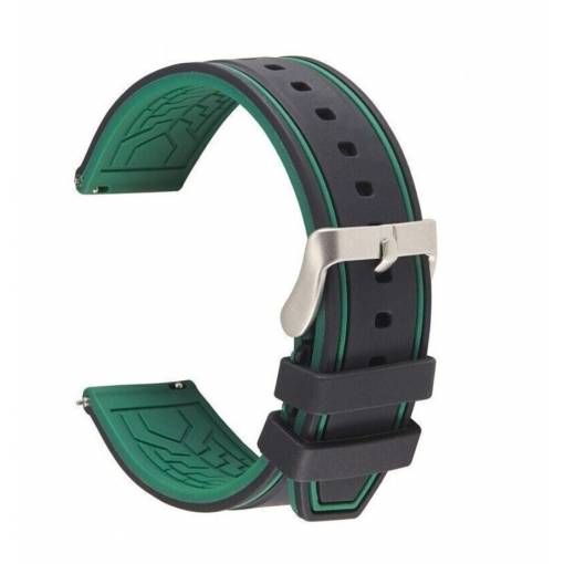 Foto - Curea din silicon eses cu dungi bicolore - Verde negru, 24 mm