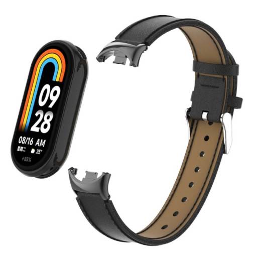 Foto - brățară din piele pentru Xiaomi Smart Band 8, 9 și 10 - Neagră