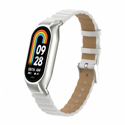 Foto - esem curea din piele ondulată pentru Xiaomi Smart Band 8, 9 și 10 - Alb