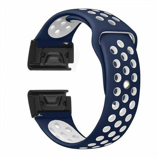 Foto - Curea perforată din silicon eses pentru Garmin - Albastră și albă, QuickFit 22 mm
